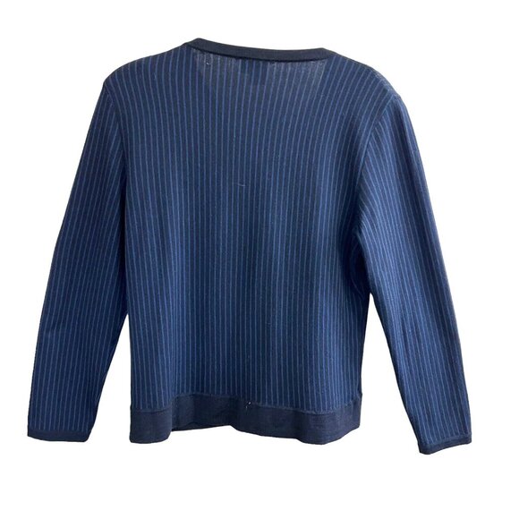 Worth Womens Wool Blend Cardigan Sweater Stripped Blue Black Sz L Lightweight - Picture 4 of 12